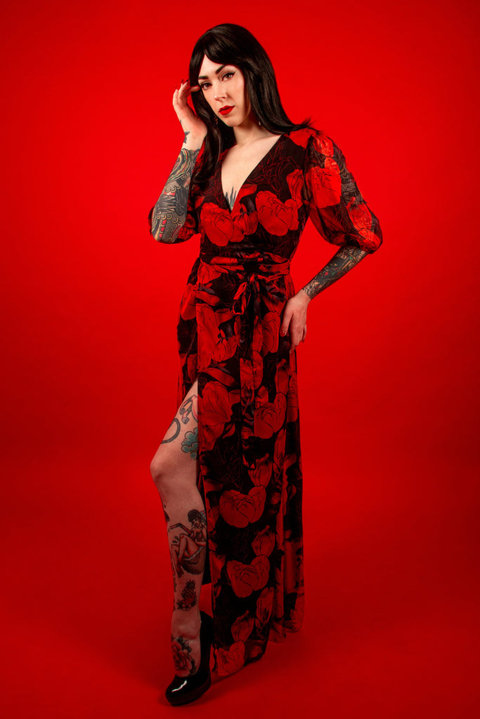 Black maxi dress with hotsell red flowers