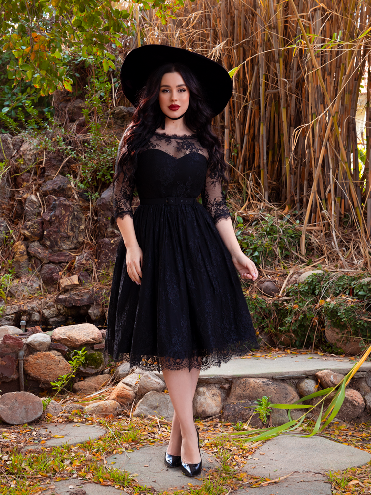 Black lace shop tea length dress